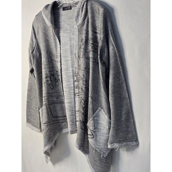 Inoah Punk BEACH Terry Open Hoodie Small Gray Graphic Kitchen Pockets EUC - Picture 3 of 7